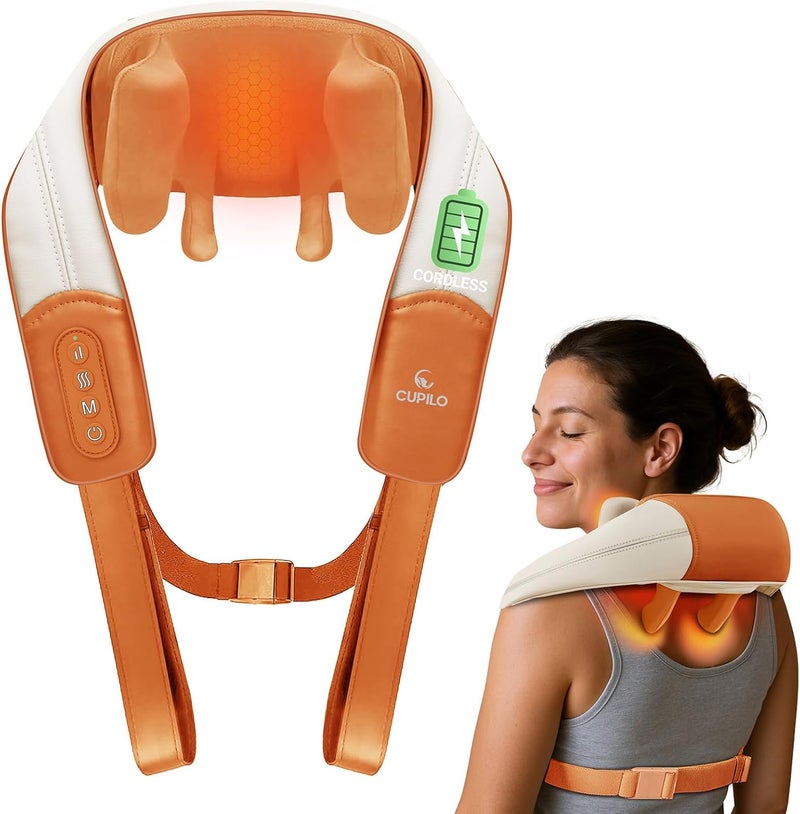 CuPiLo Shiatsu Neck Massager with Heat - Cordless 4D Expert Neck Shoulder Massage for Pain Relief,Upgarded Kneading Massager for Muscle Relaxation, Christmas Gifts for Men Women - Image 1